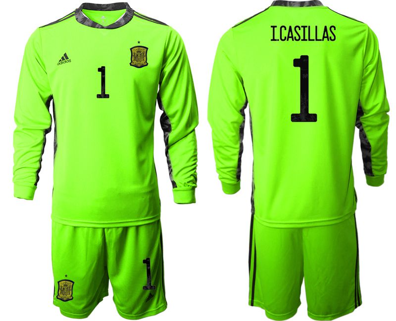 Men 2021 World Cup National Spain fluorescent green goalkeeper long sleeve #1 Soccer Jerseys1